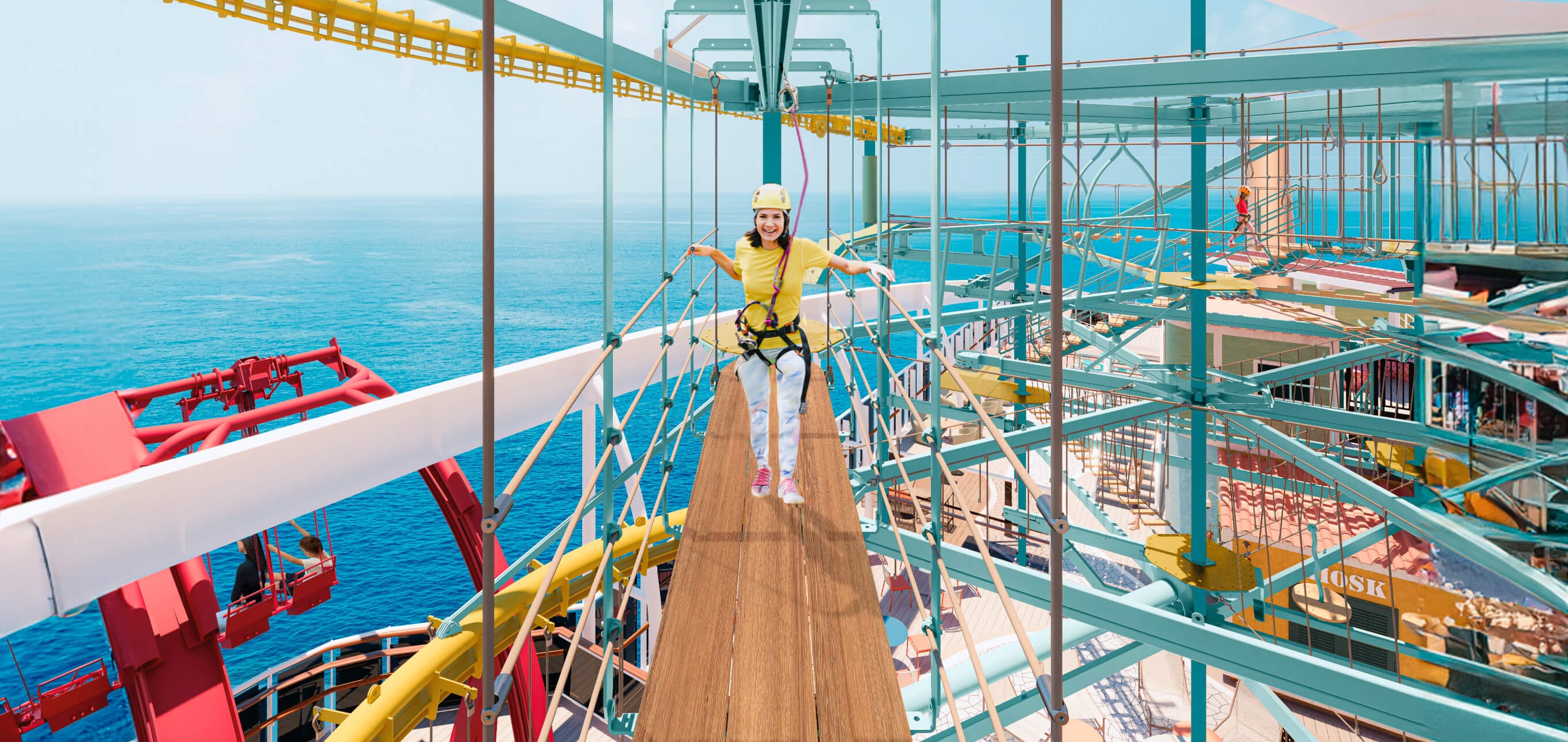 Discover new horizons on the suspended High Trails Rope Course onboard MSC World America | MSC Cruises